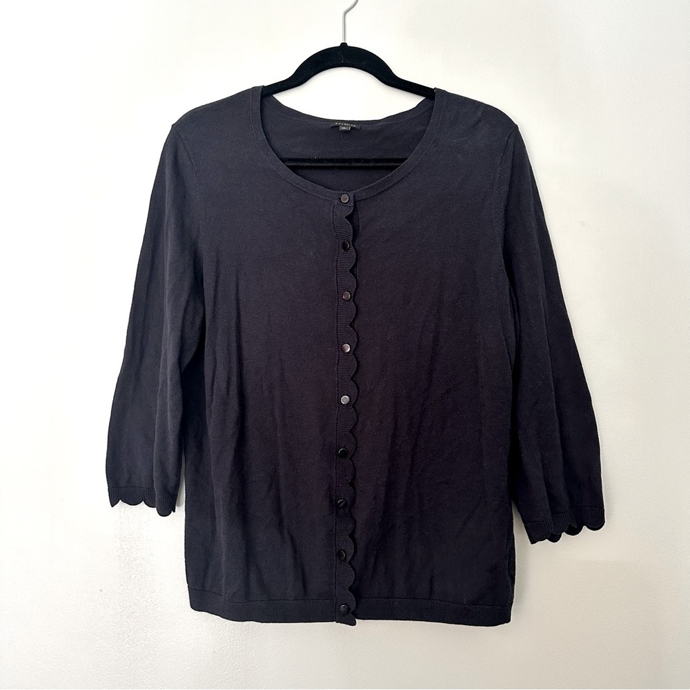 Talbots Navy Blue Scallop-Edge Button Cardigan